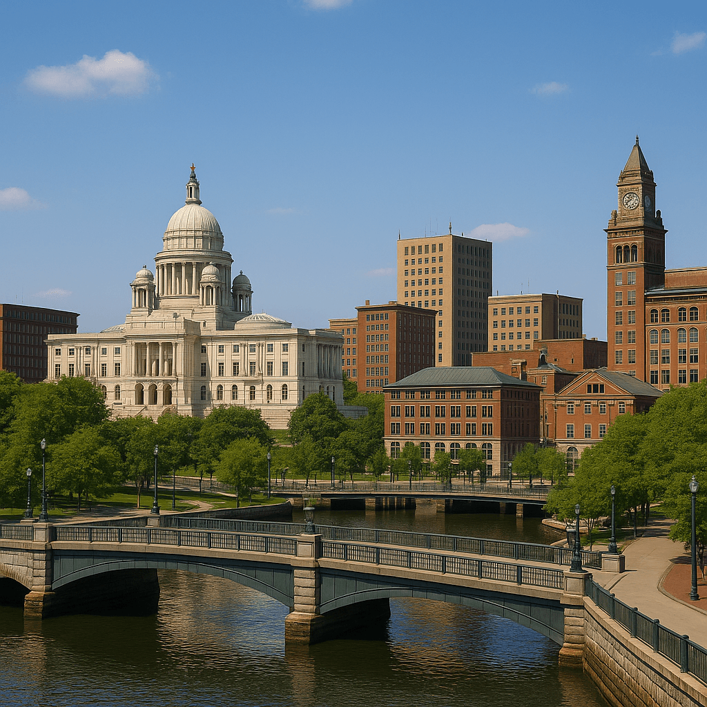 Providence, Rhode Island State House and riverfront